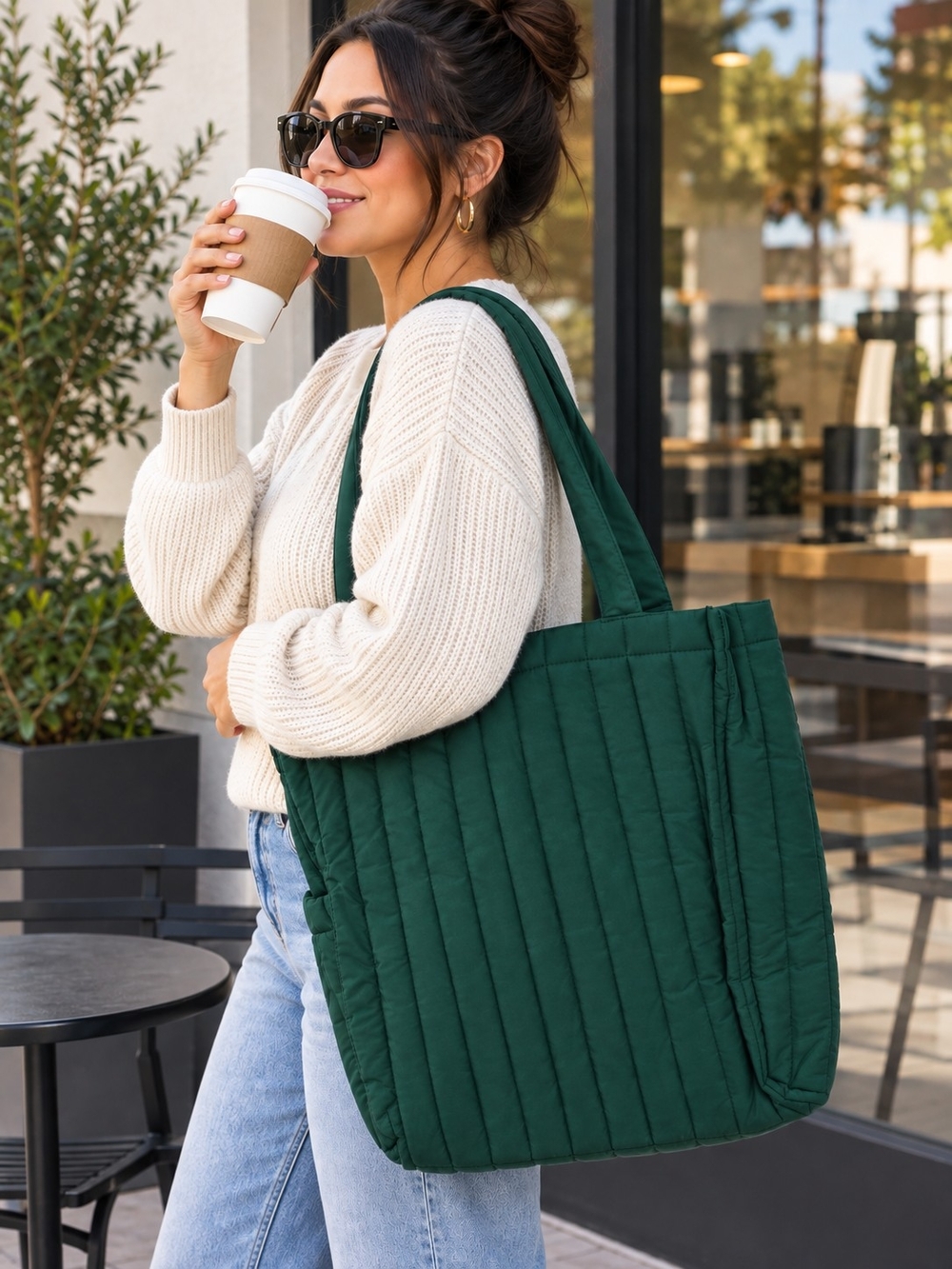 Starbucks Online Exclusive Quilted Green Carryall Tote